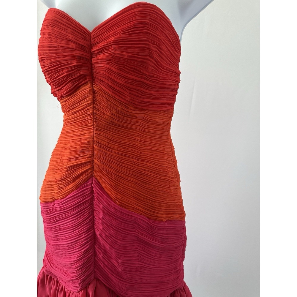 Ombre Pink Orange VTG LILLIE RUBIN Ruched Pintuck Party Dress , Sz: 8 (b46) - Picture 2 of 4